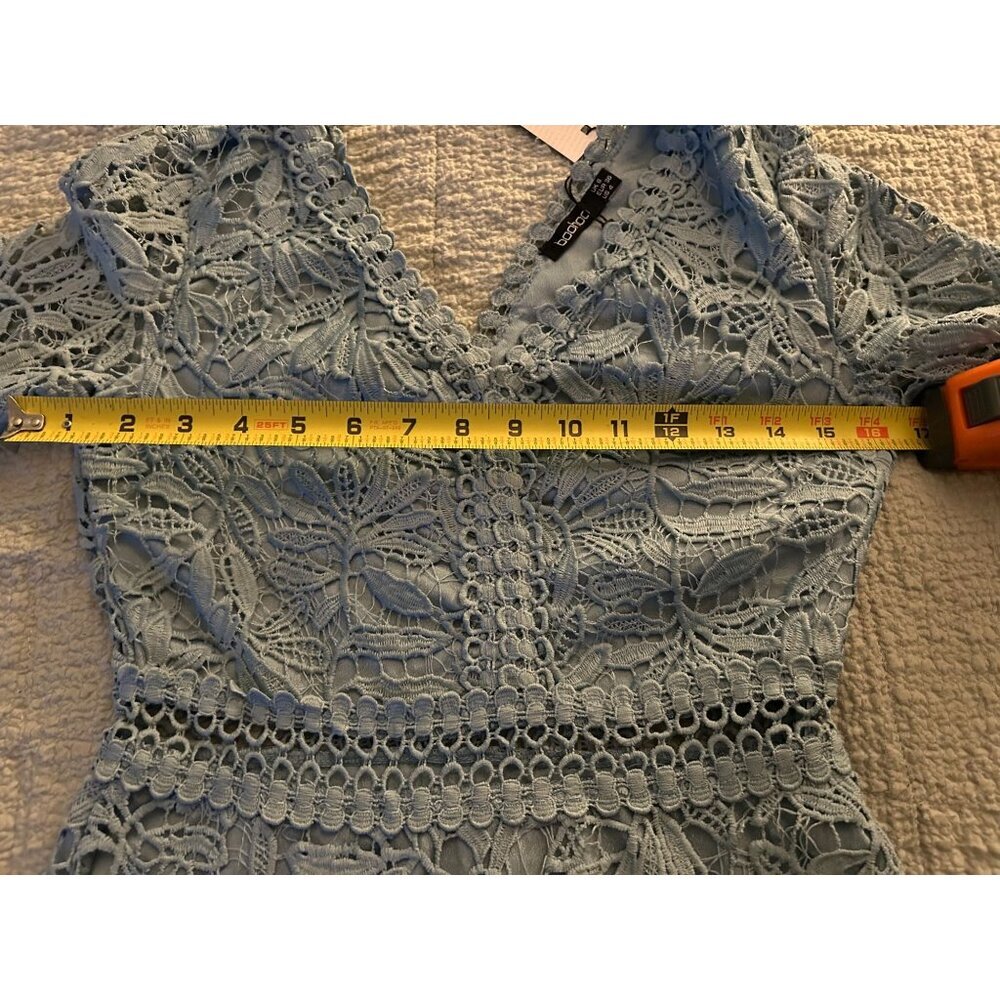 NWT Boohoo Women's Lace Crochet Long Sleeve Flare Dress Blue Sz 4 - Picture 16 of 16